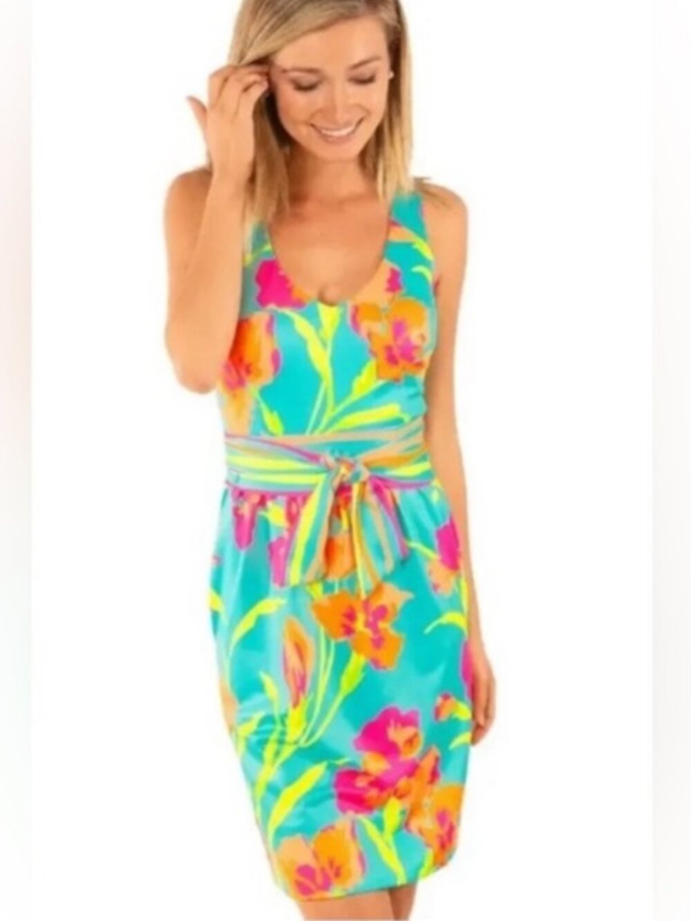 GRETCHEN SCOTT~Iris Turquoise Belted Date Night Vacation Dress